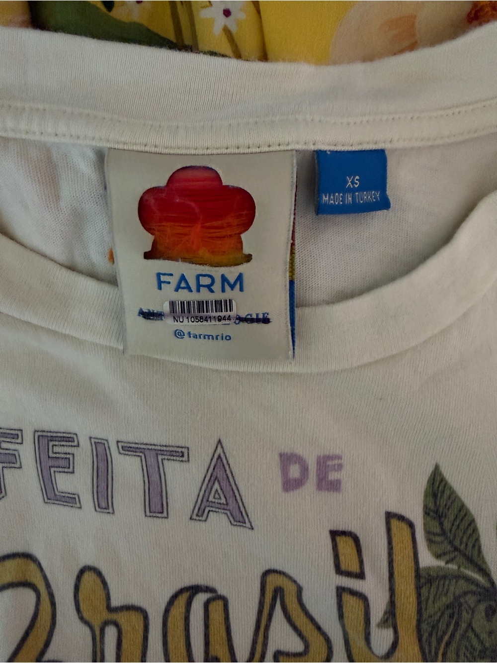 Farm Rio Tiered Maxi Shirt Dress features a graphic "Feita de Brasil" - Picture 5 of 6